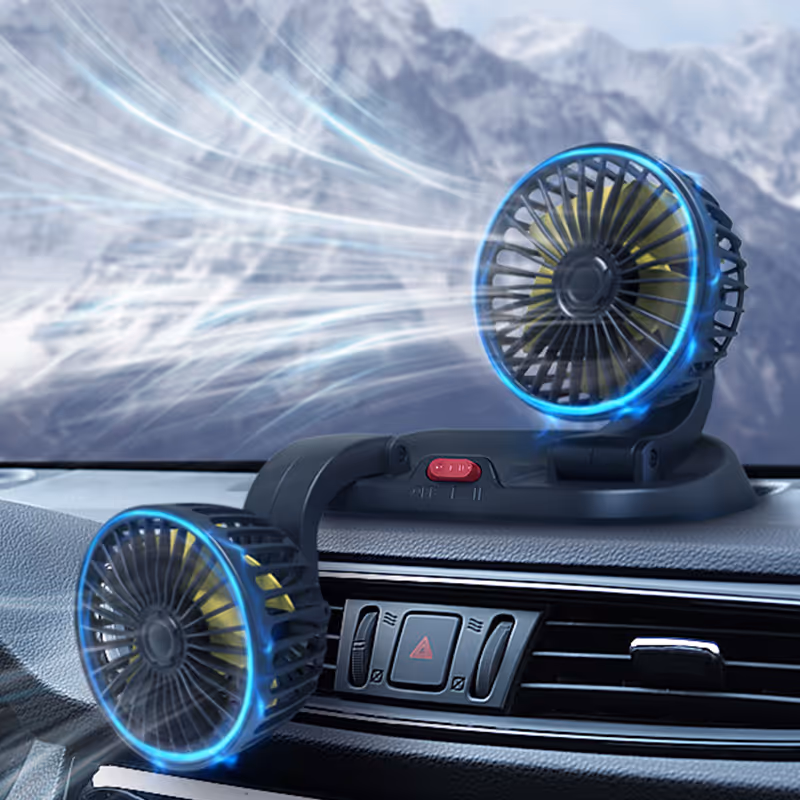 Double Cooling Car Fan-❄️Keep your car cool and odor free❄️ the 2 heads are independent to control wind speed and power on/off